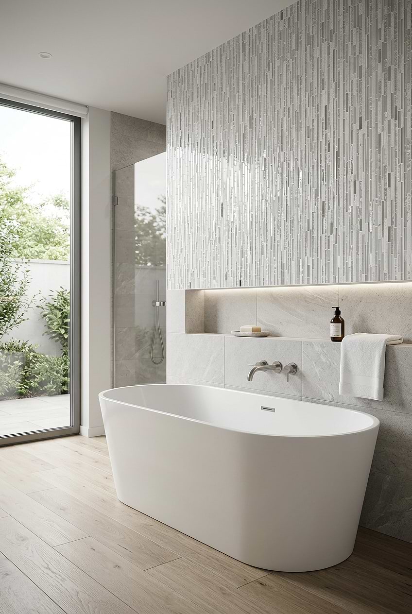 White Quartz Liner Shower Mosaic Tile BA62038 White Quartz Liner Shower Mosaic Tile BA62038