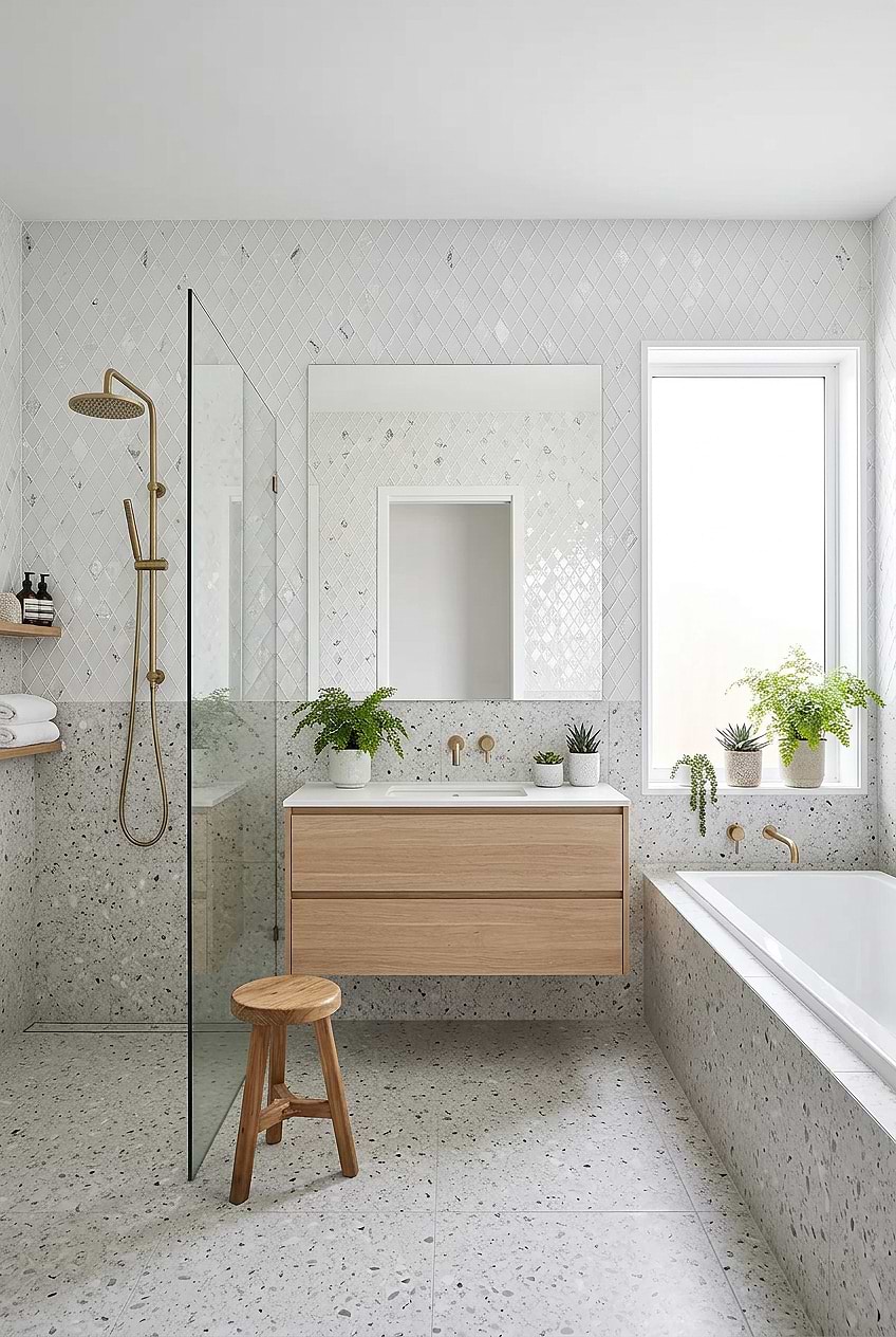 White Rhomboid Glass Bathroom Mosaic Tile BA5502