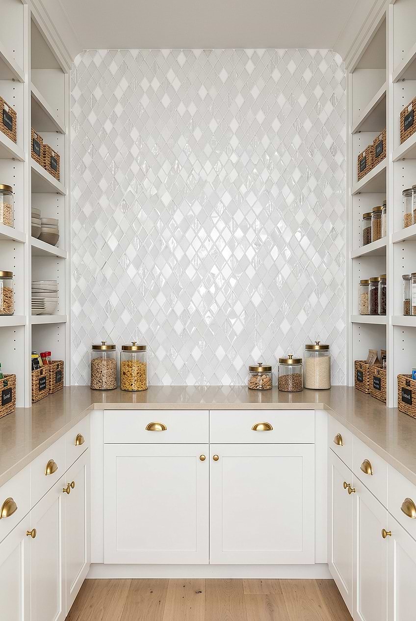 White Rhomboid Marble Pantry Mosaic Design BA62046