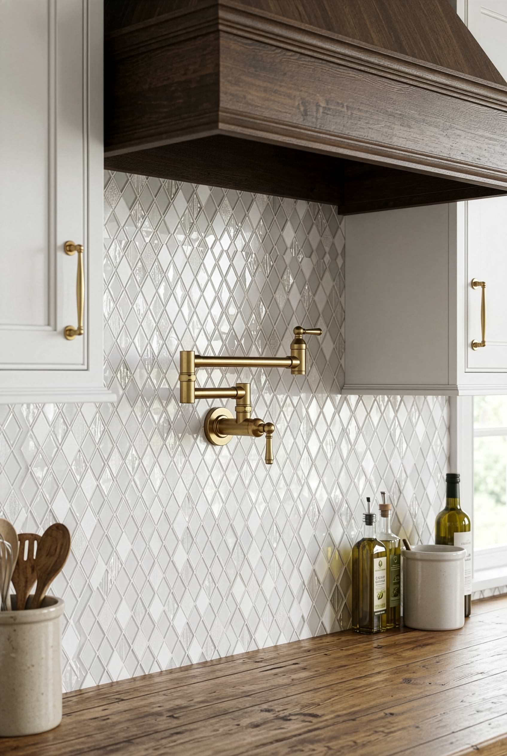 White Rhomboid Shell Glass Mosaic Kitchen BA62046