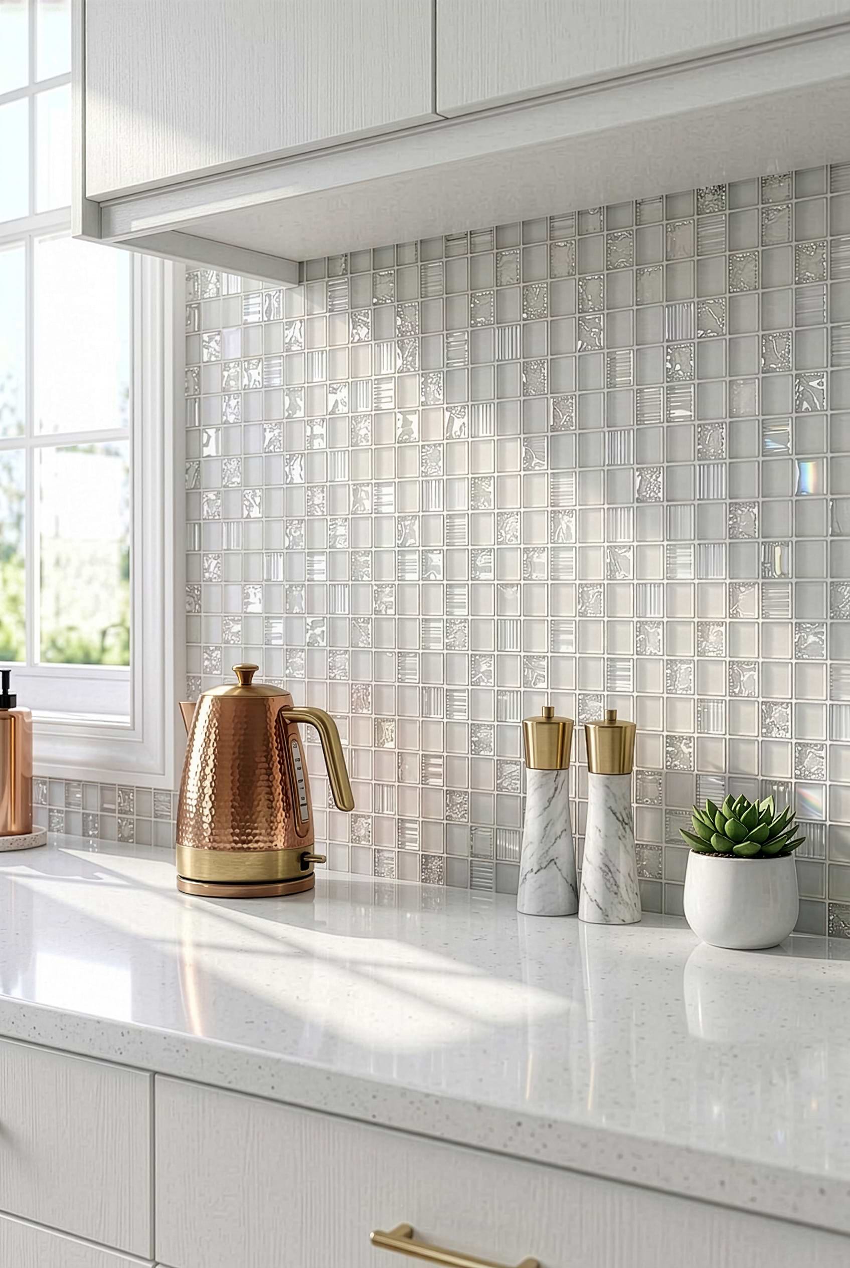 White Shell Crackle Glass Kitchen Mosaic BA6705