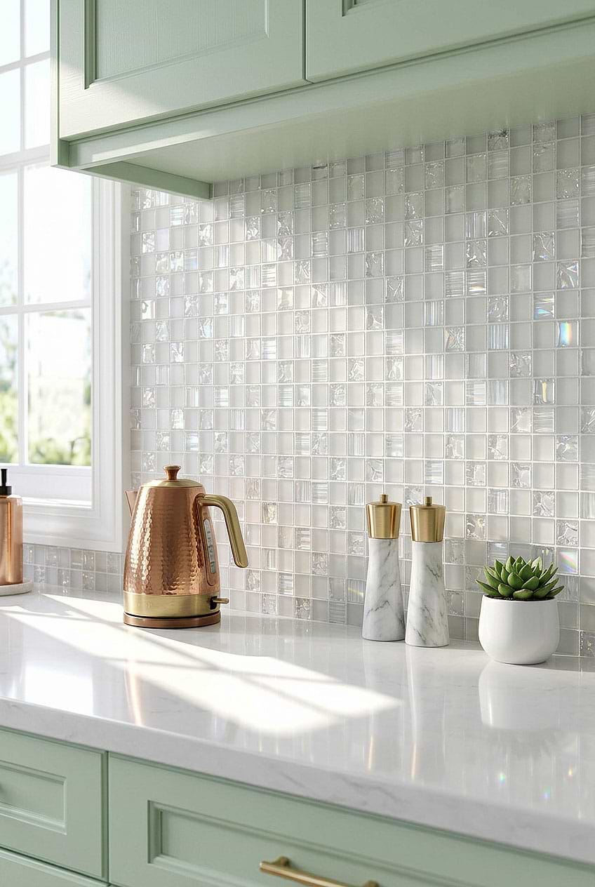 White Shell Crackle Glass Kitchen Mosaic BA6705
