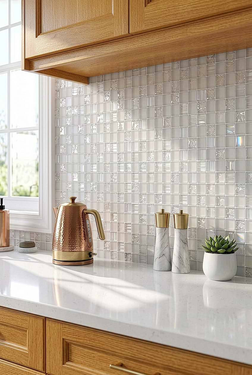 White Shell Crackle Glass Mosaic Kitchen BA6705
