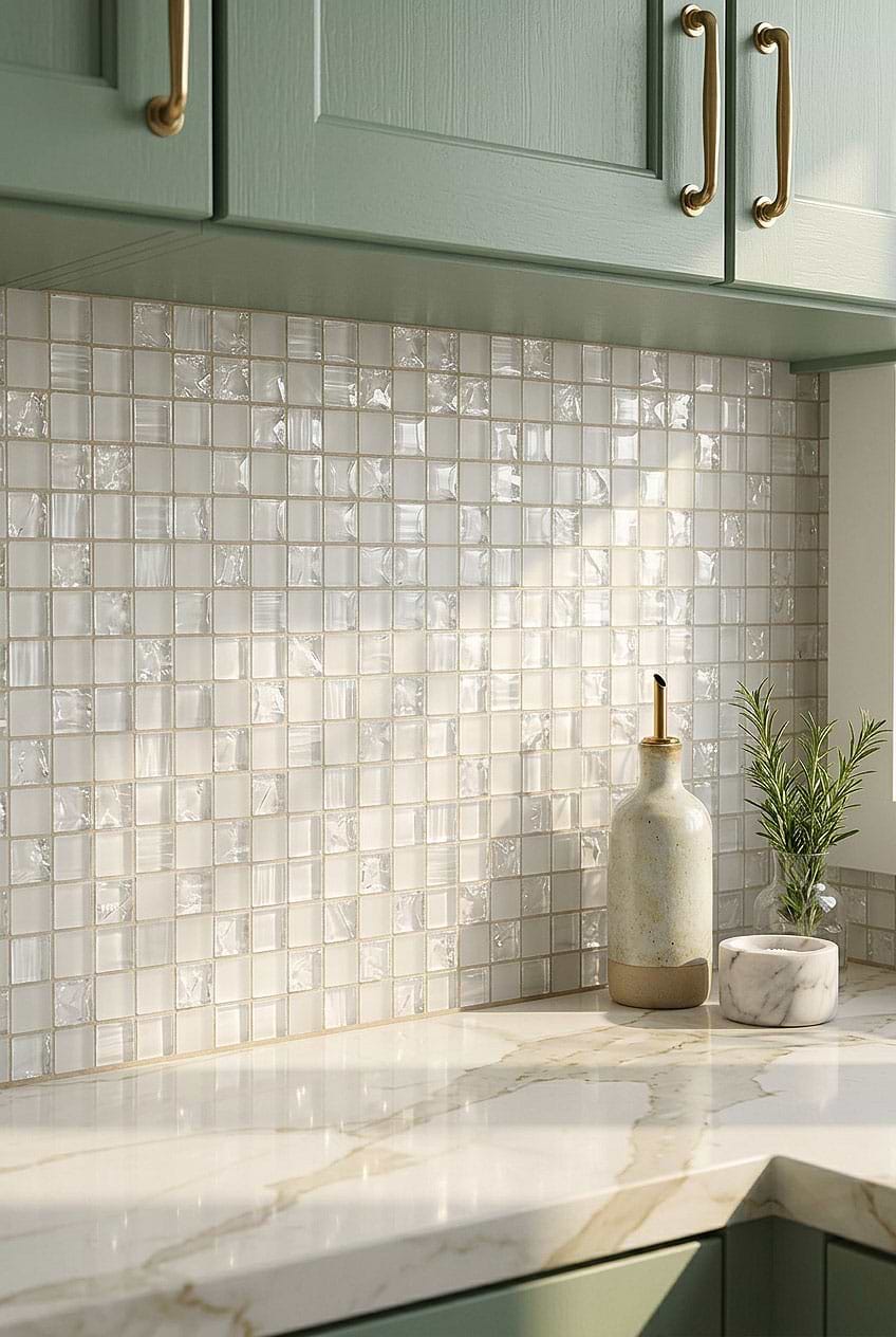 White Shell Crackle Glass Mosaic Kitchen BA6705