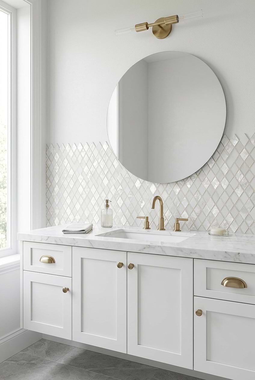 White Shell Diamond Bathroom Tile Design BA6706