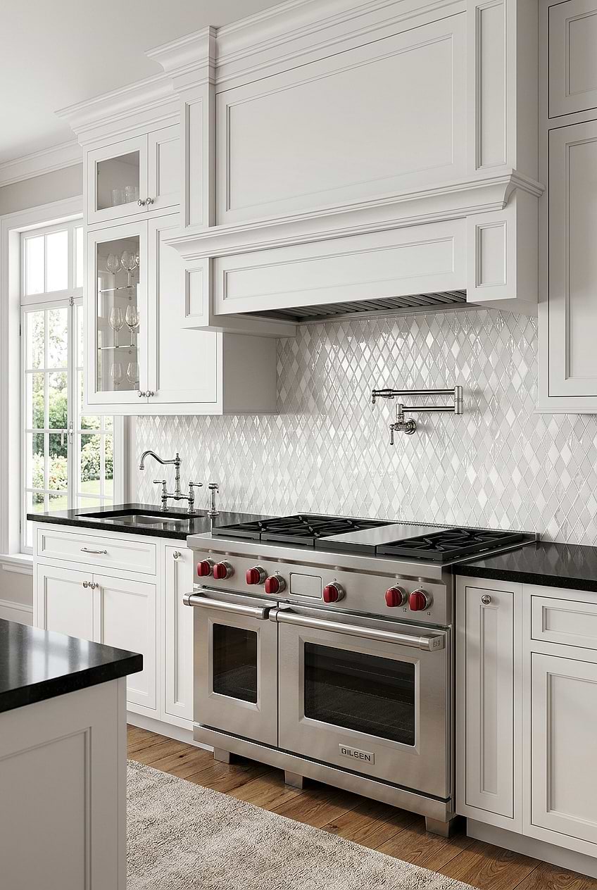 White Shell Rhomboid Glass Marble Tile BA62046