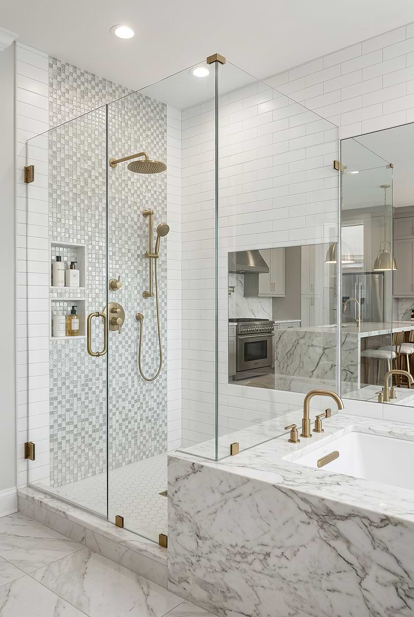 White Silver Glass Shower Mosaic Tile BA1206 White Silver Glass Shower Mosaic Tile BA1206