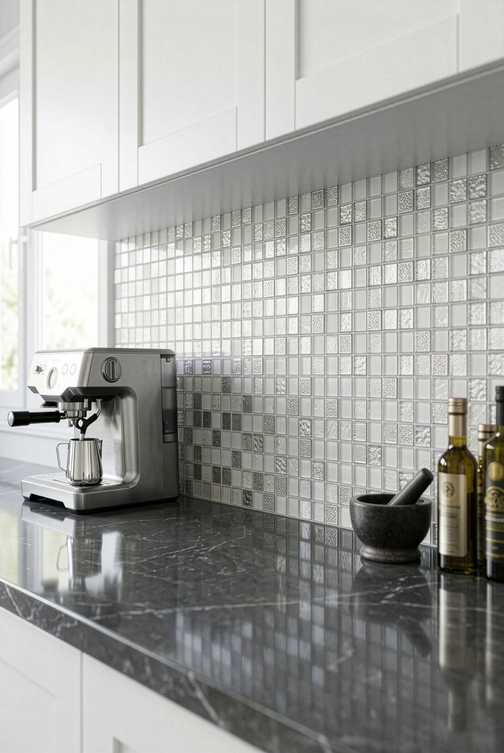 White Silver Glass Square Mosaic Kitchen BA1206 White Silver Glass Square Mosaic Kitchen BA1206