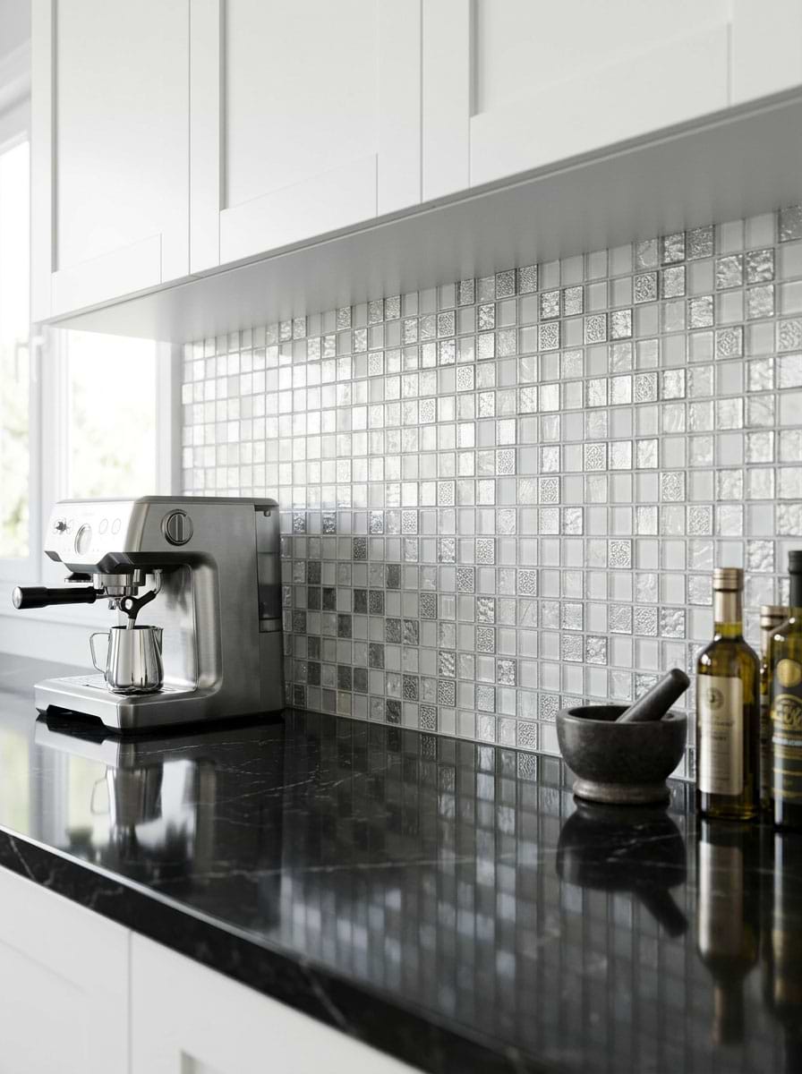 White Silver Glass Square Mosaic Tile White Silver Glass Square Mosaic Tile