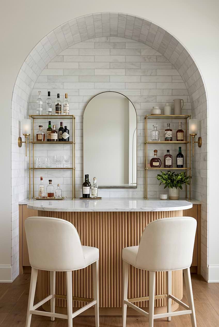 Arched White Marble Subway Tiled Bar BA8035