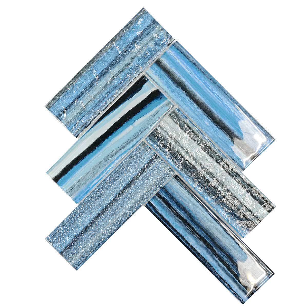 Arctic Blue Textured Glass Herringbone Tile BA5525 2