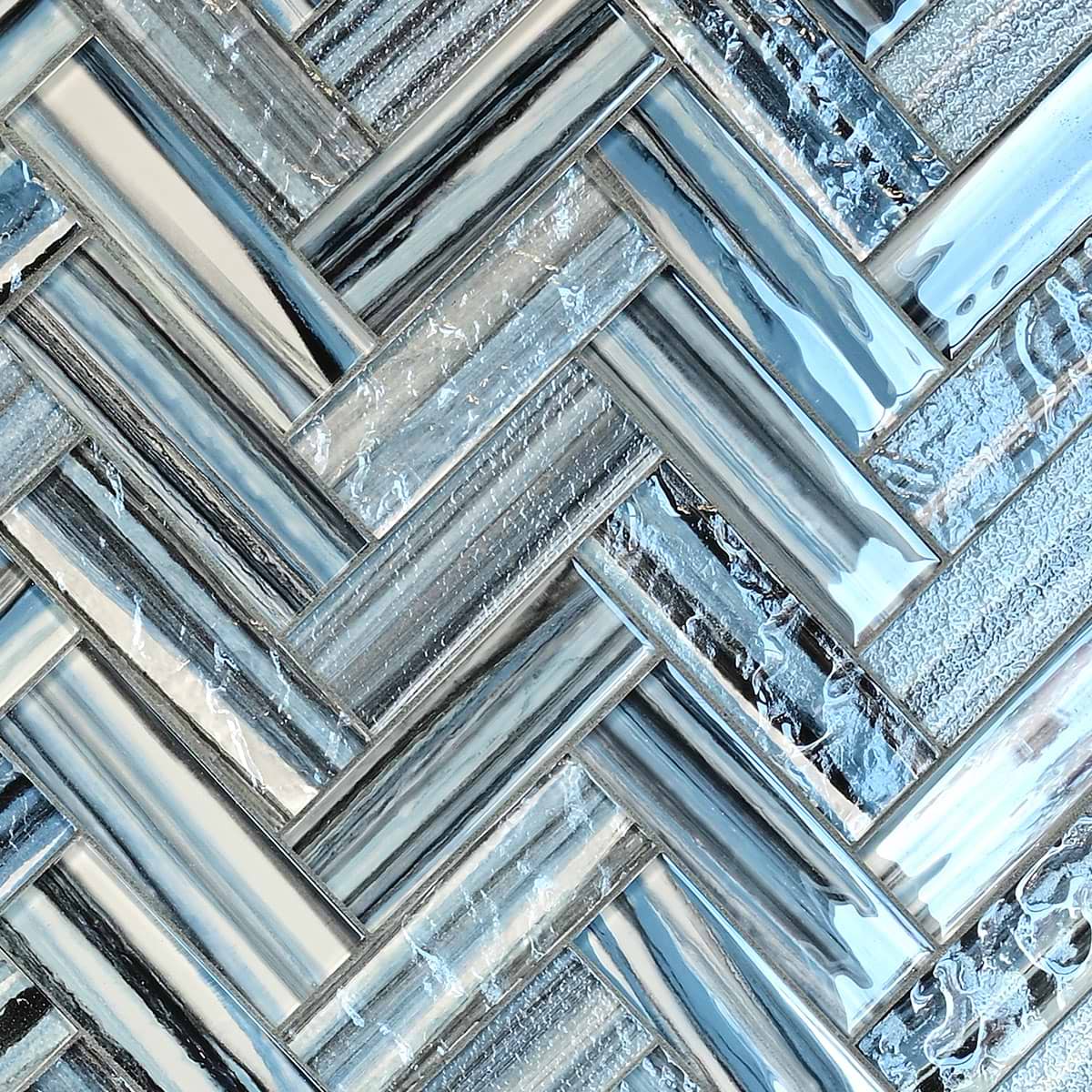 Arctic Blue Textured Glass Herringbone Tile BA5525 6
