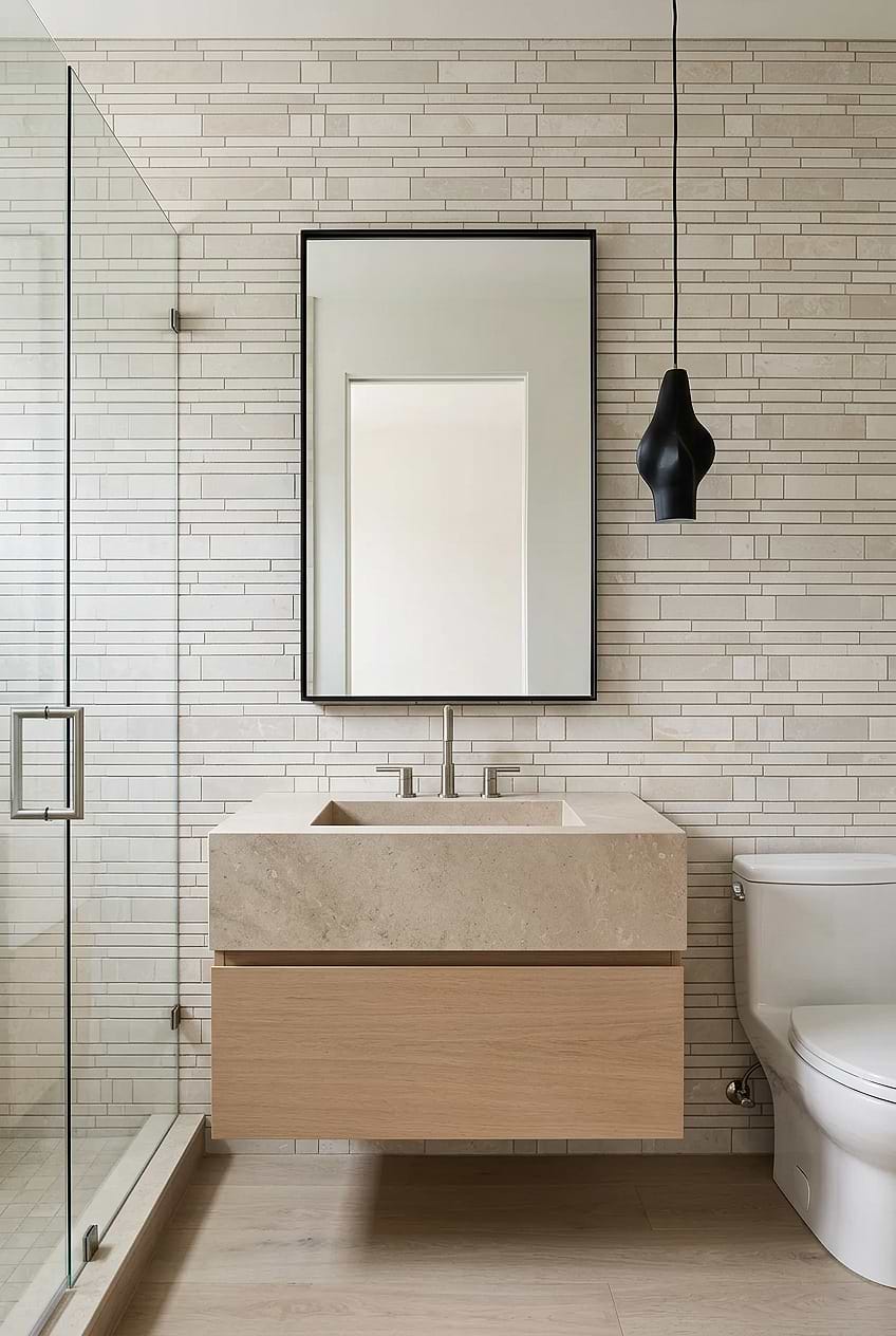 Beige Marble Linear Bathroom Tile BA1095