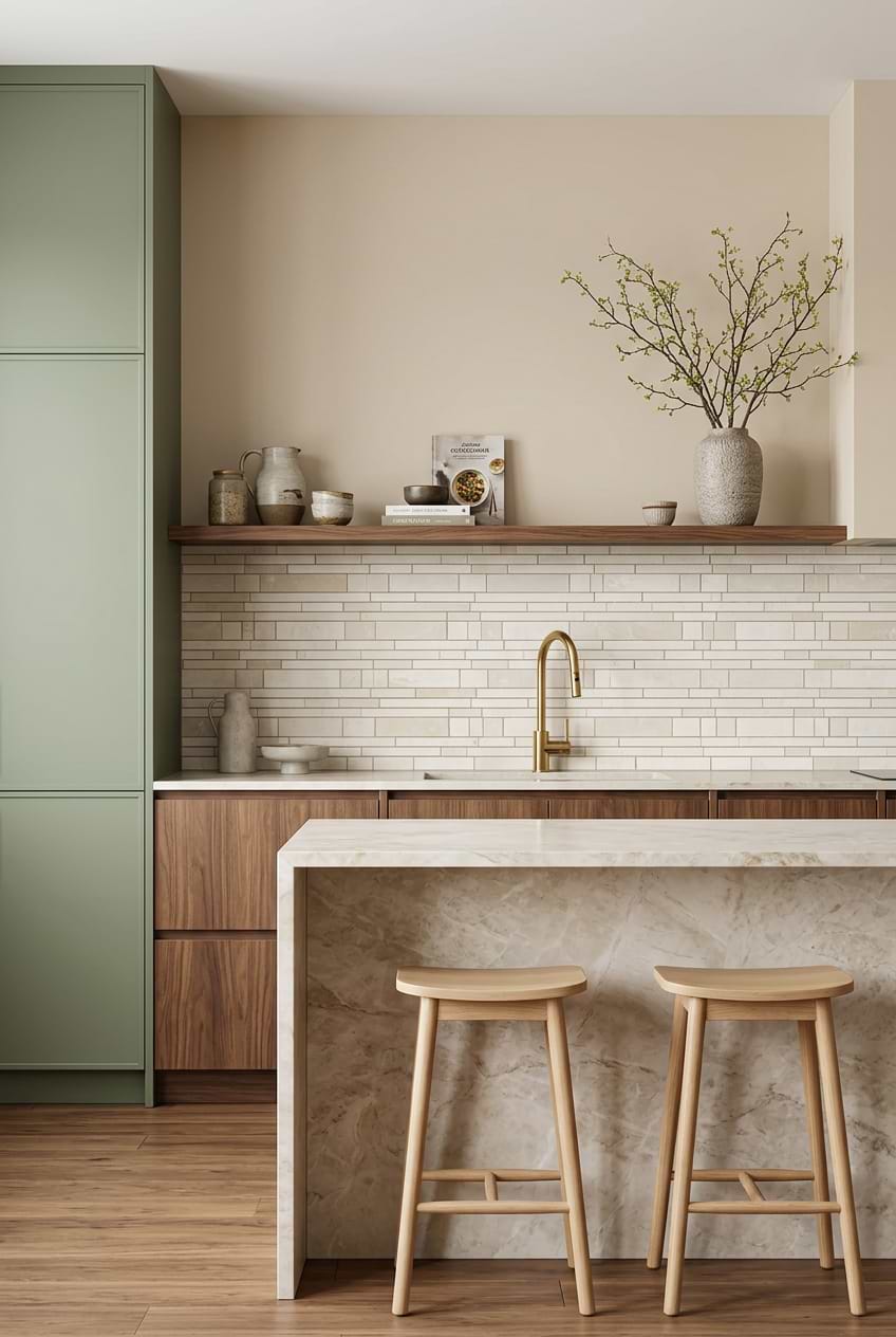 Beige Marble Subway Backsplash Kitchen BA1095