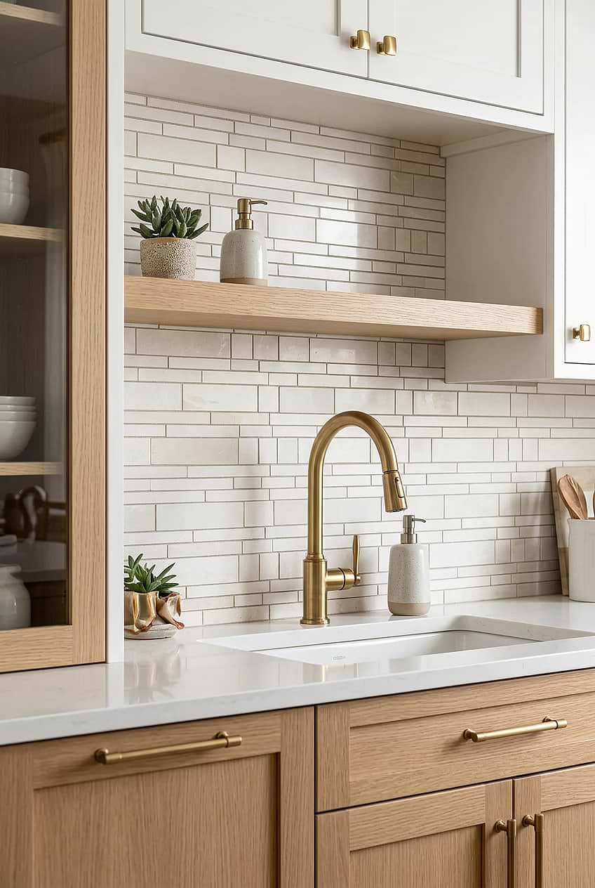 Beige Marble Subway Sink Backsplash Tile BA1095