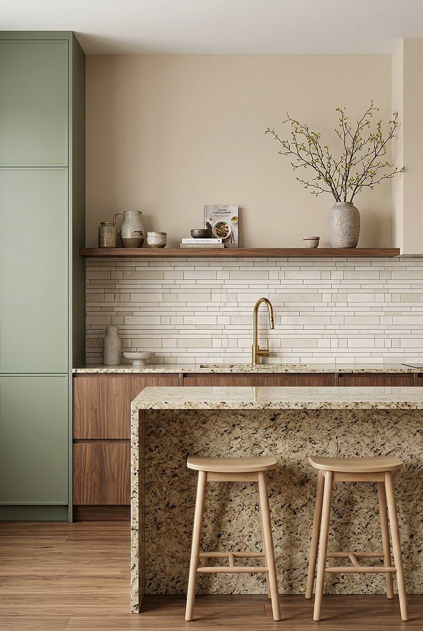 Beige Marble Subway Warm Kitchen BA1095