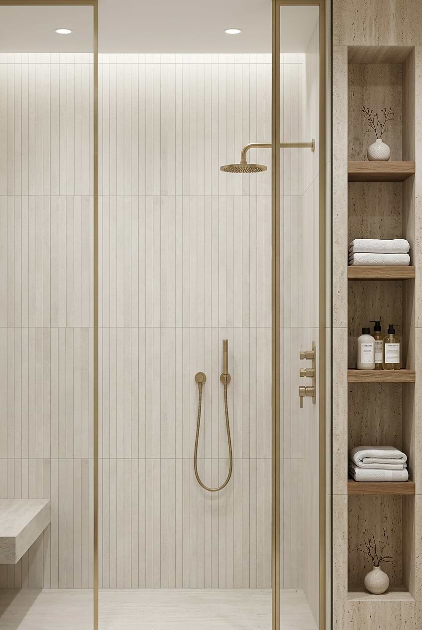 Beige Porcelain Linear Mosaic Shower Wall BA4501 Beige Porcelain Linear Mosaic Shower Wall BA4501