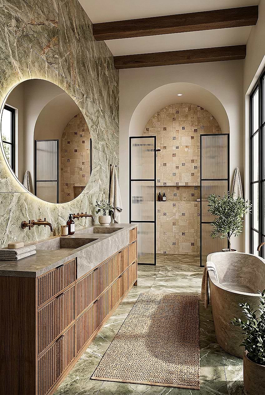 Beige Travertine Glass Shower Tile BA1043