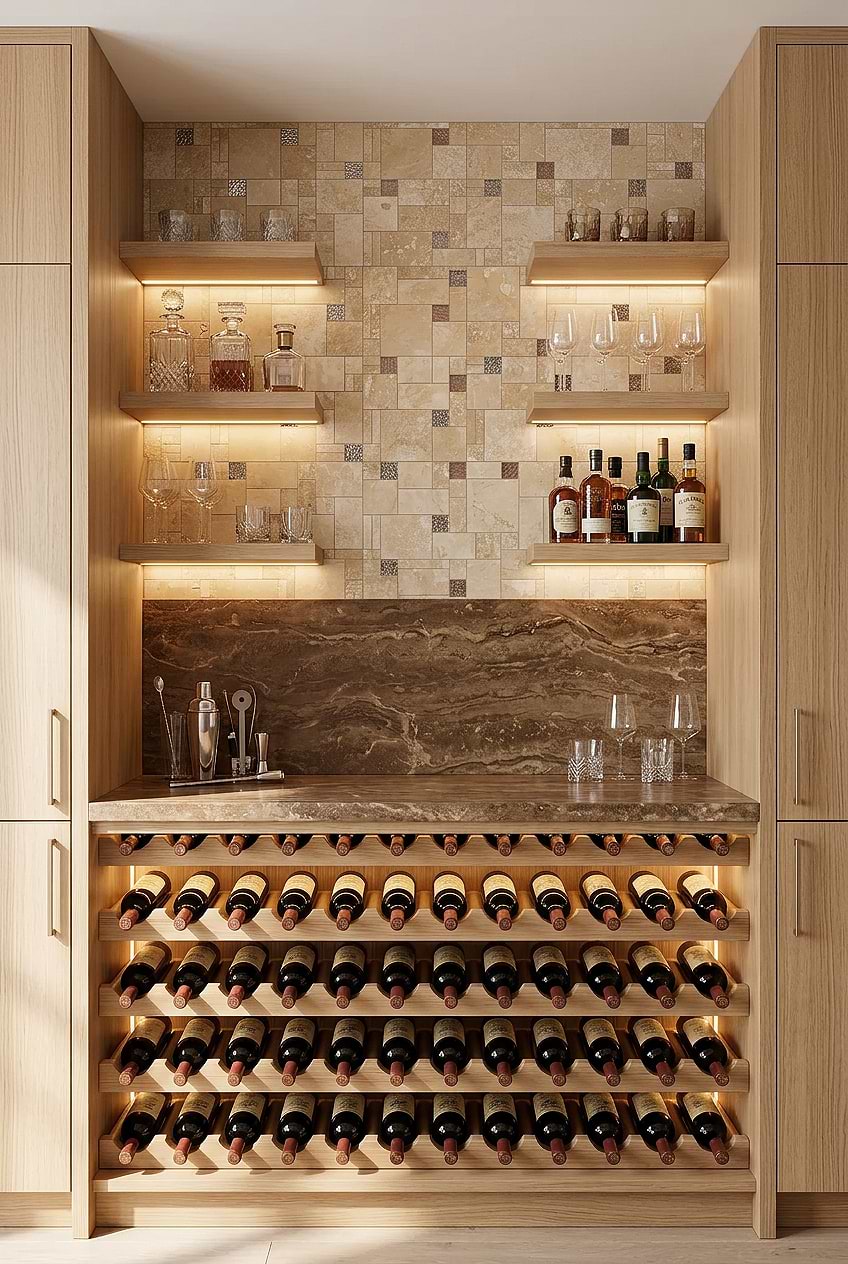 Beige Travertine Glass Wine Cellar Tile BA1043 Beige Travertine Glass Wine Cellar Tile BA1043