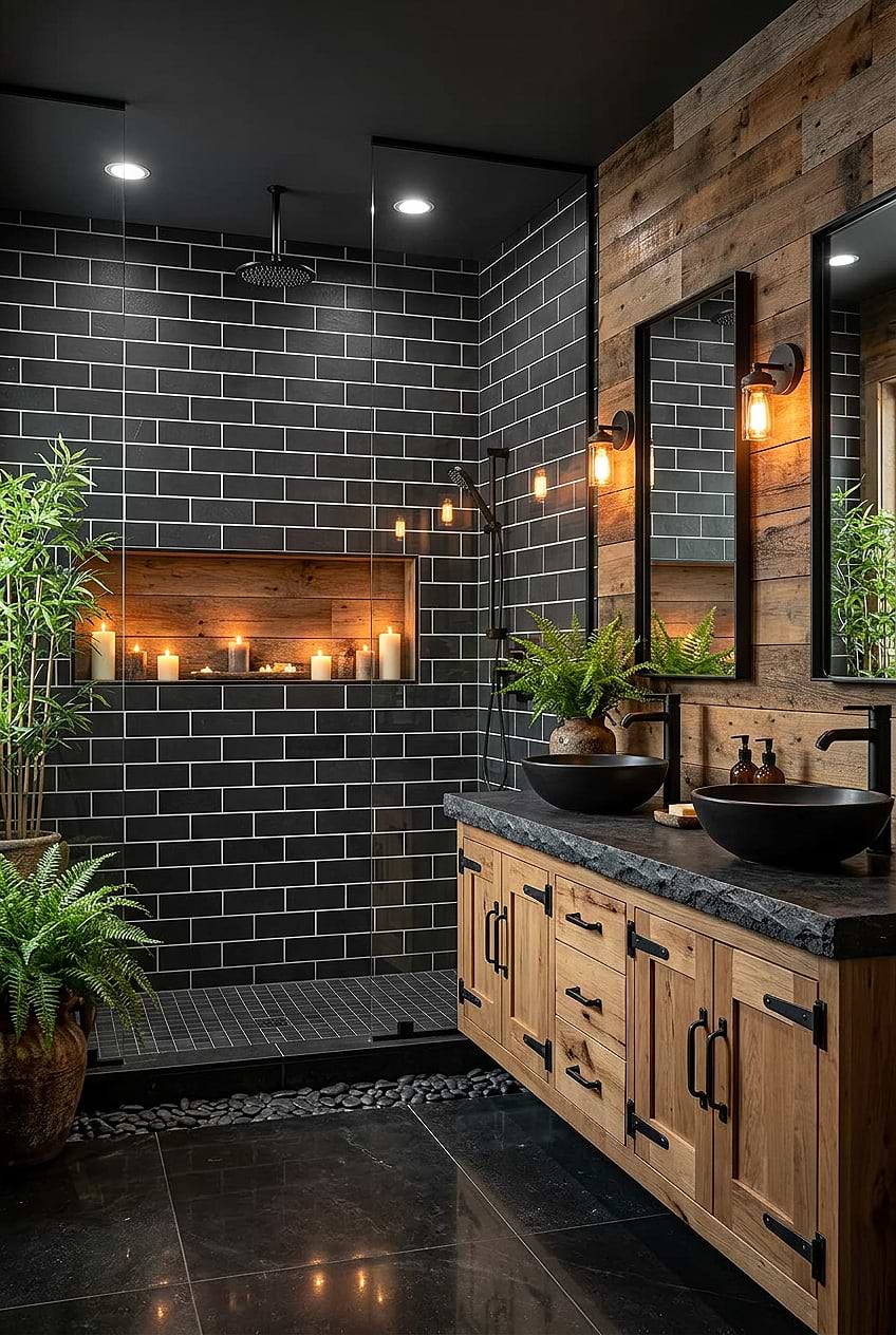 Black Slate Subway Rustic Shower BA1070