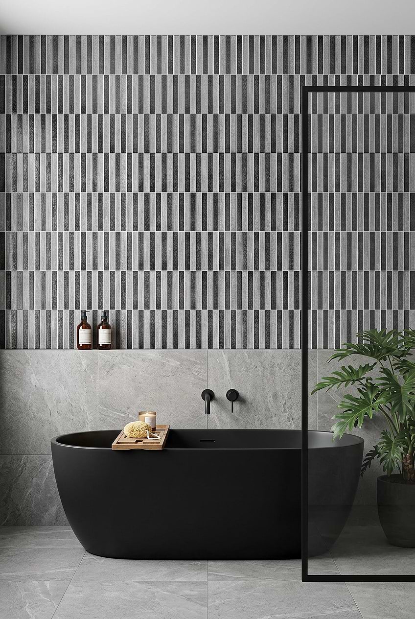 Black White Glass Linear Shower Tile BA8024 Black White Glass Linear Shower Tile BA8024