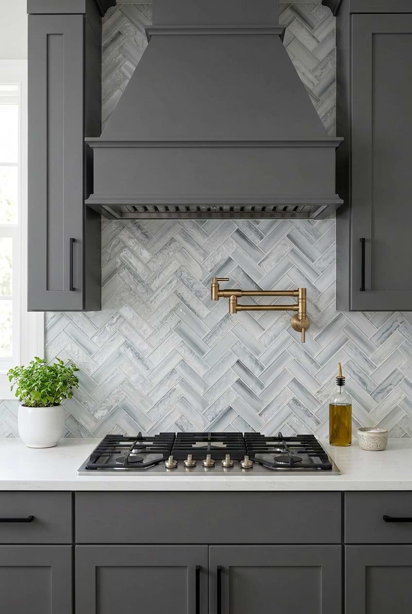 Blue Glass Herringbone Kitchen Tile BA5507 LOT A