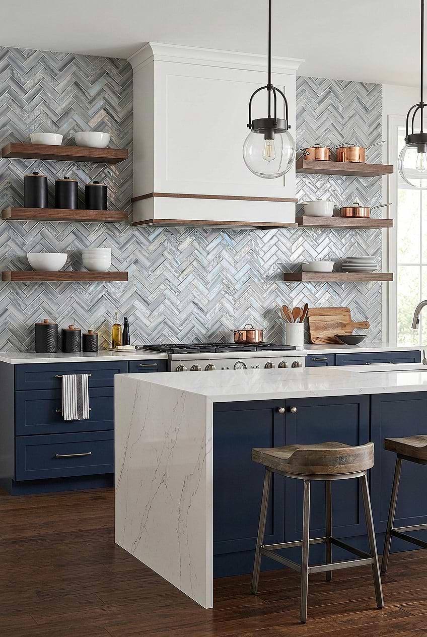 Blue Glass Herringbone Navy Kitchen BA5507 LOT A