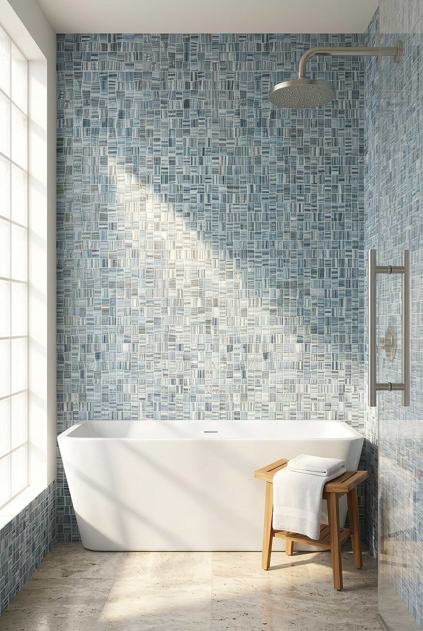 Blue Glass Shower Mosaic Wall BA5515 Blue Glass Shower Mosaic Wall BA5515