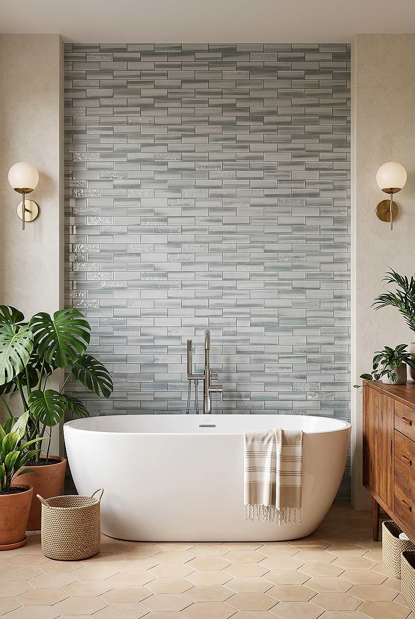 Blue Gray Glass Bathroom Tile BA5507 LOT B Blue Gray Glass Bathroom Tile BA5507 LOT B