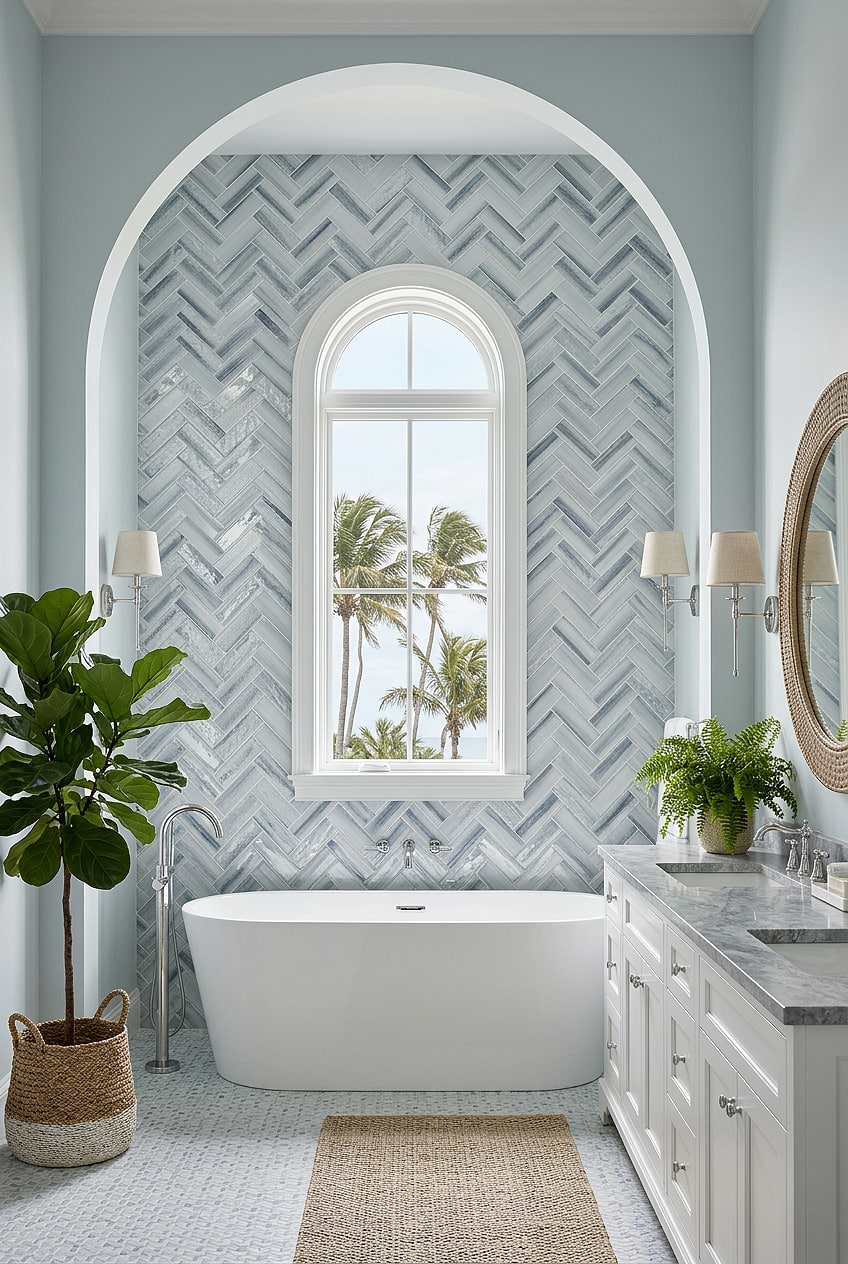 Blue Gray Glass Herringbone Bathroom BA5507 LOT B