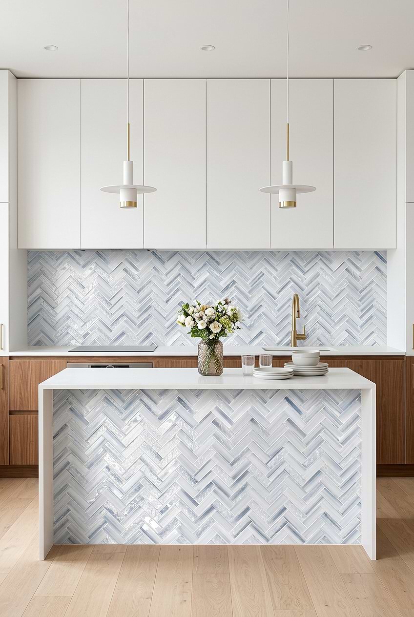 Blue Gray Glass Herringbone Kitchen BA5507 LOT B