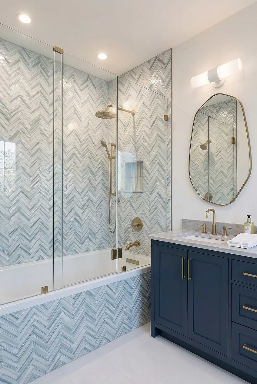 Blue Gray Glass Shower Tile BA5507 LOT A Blue Gray Glass Shower Tile BA5507 LOT A