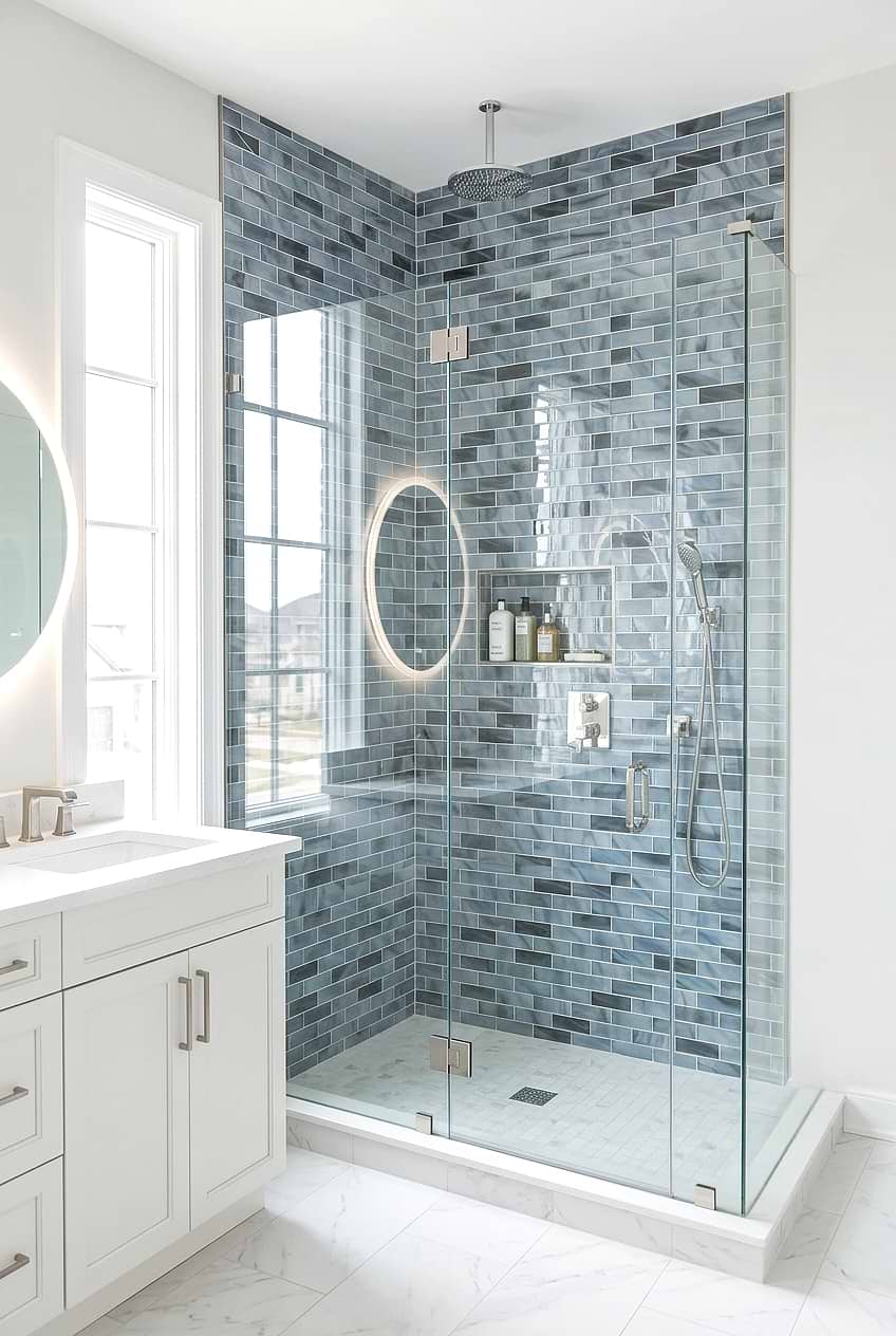 Blue Gray Glass Sparkle Bathroom Tile BA8010