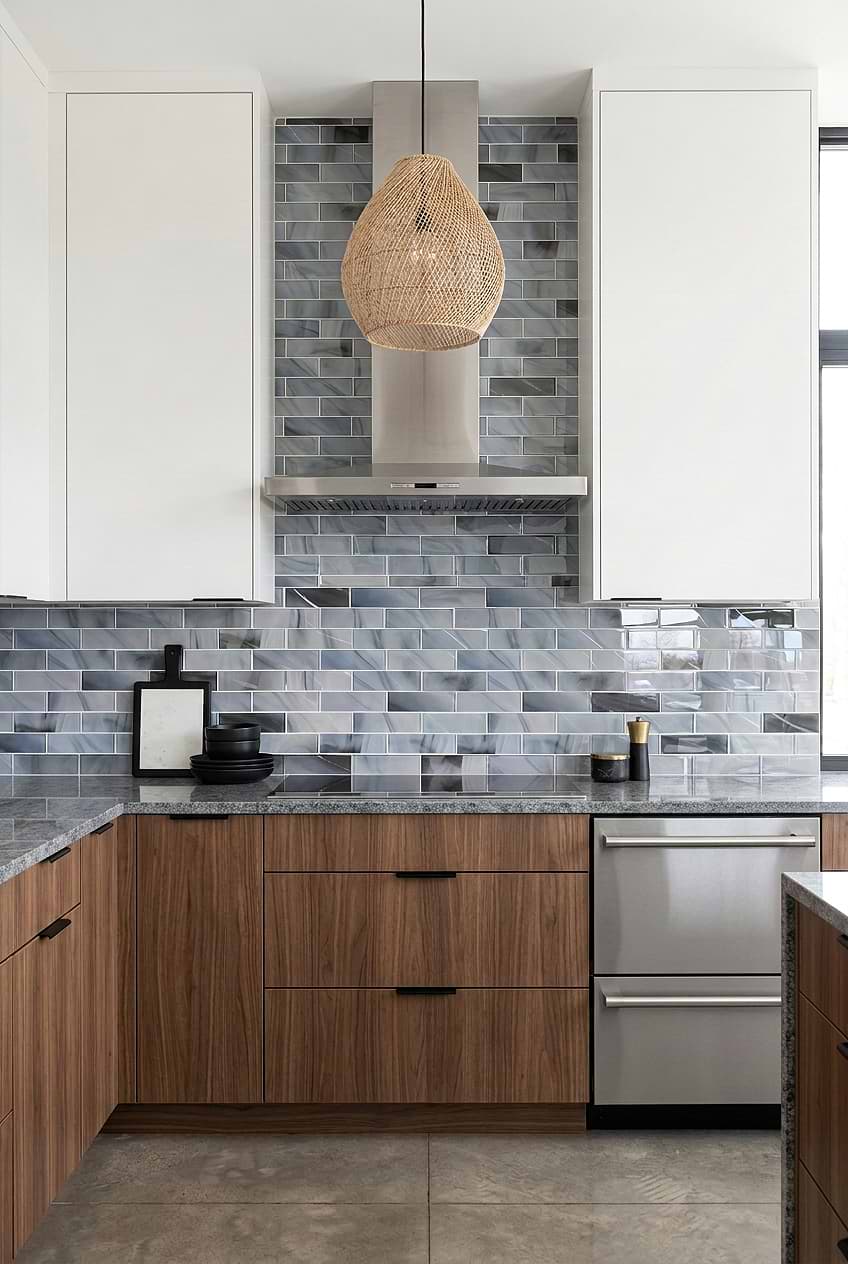 Blue Gray Glass Subway Backsplash BA8010