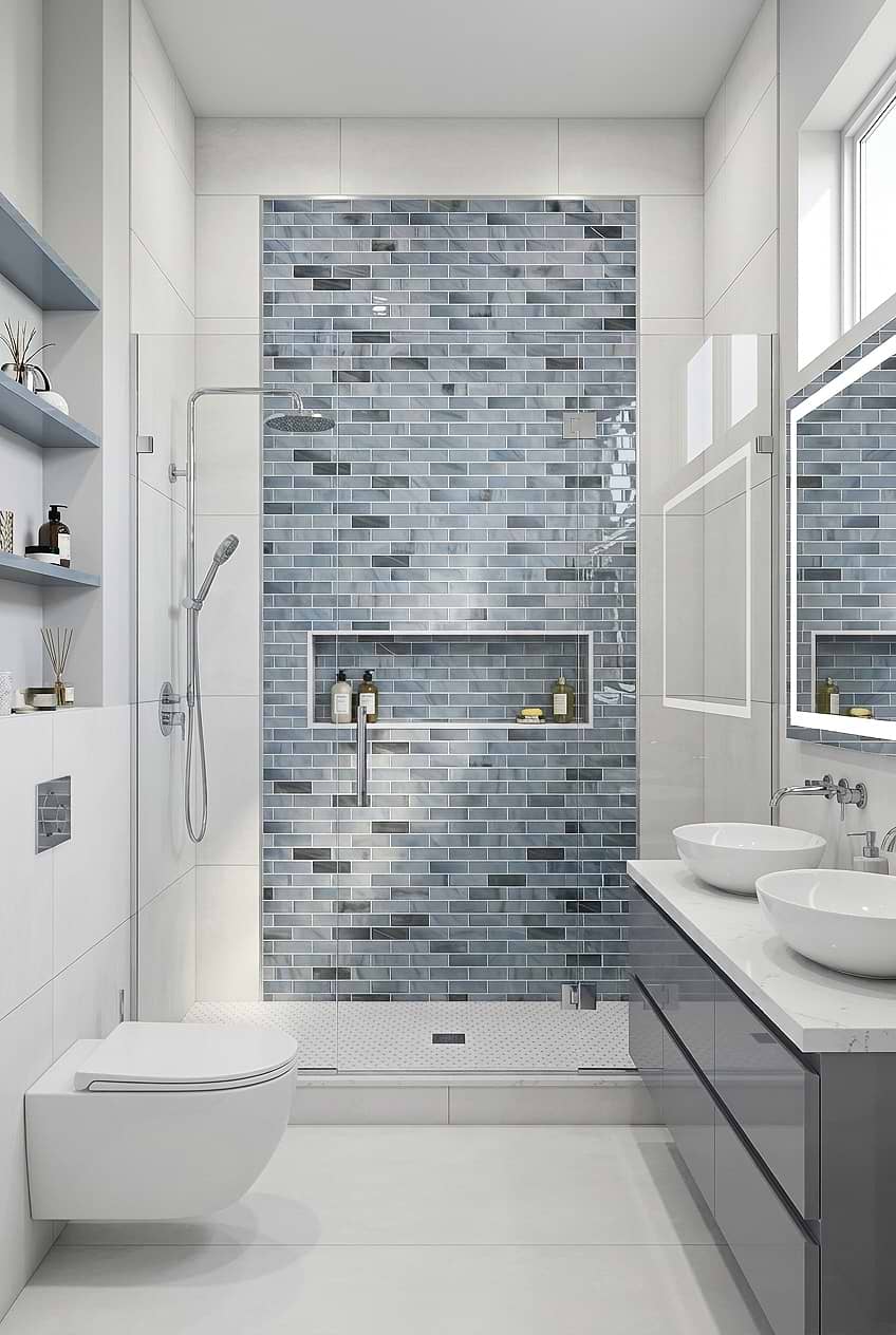 Blue Gray Glass Subway Shower Accent Tile BA8010 Blue Gray Glass Subway Shower Accent Tile BA8010