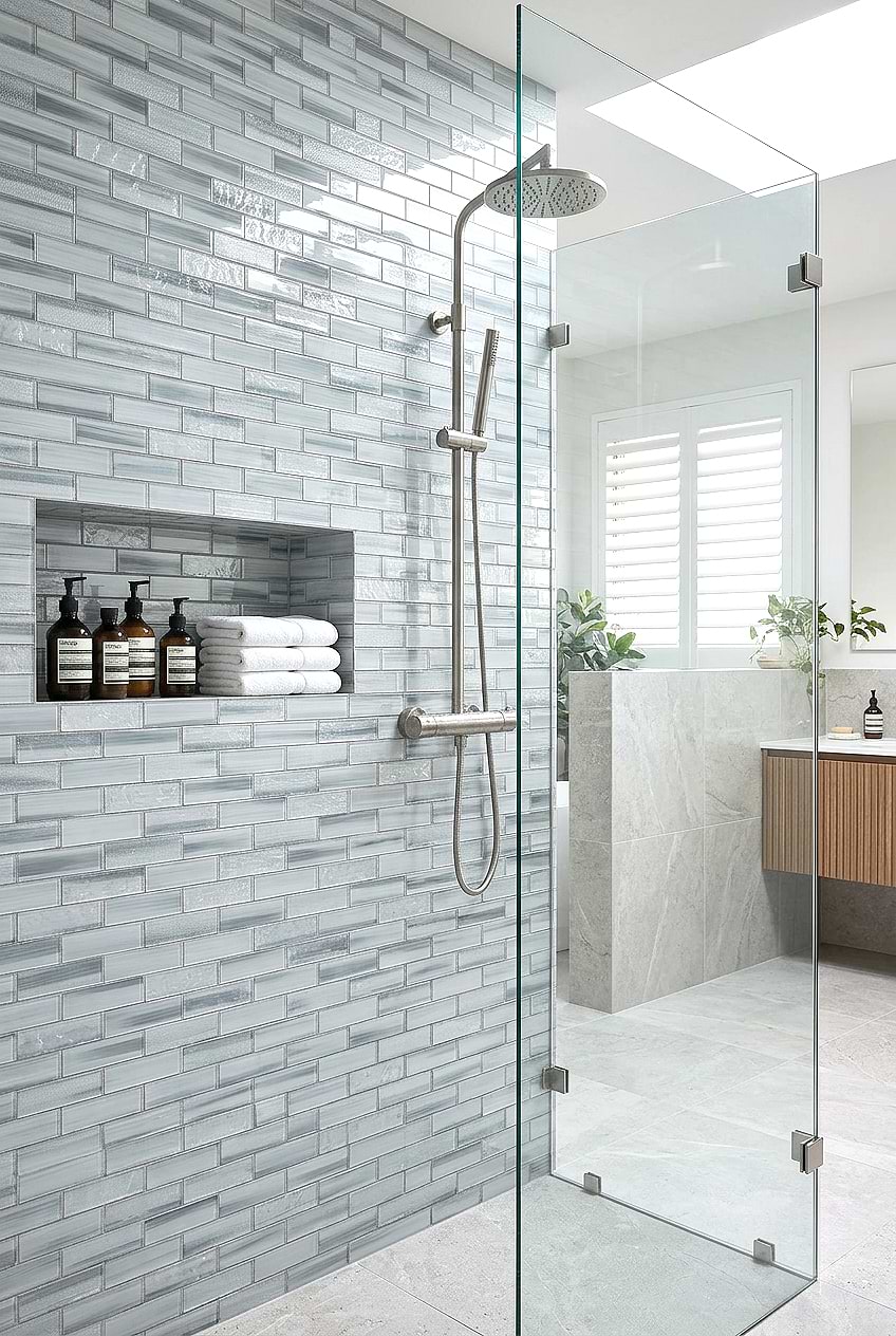 Blue Gray Glass Subway Shower Wall BA5507 LOT B