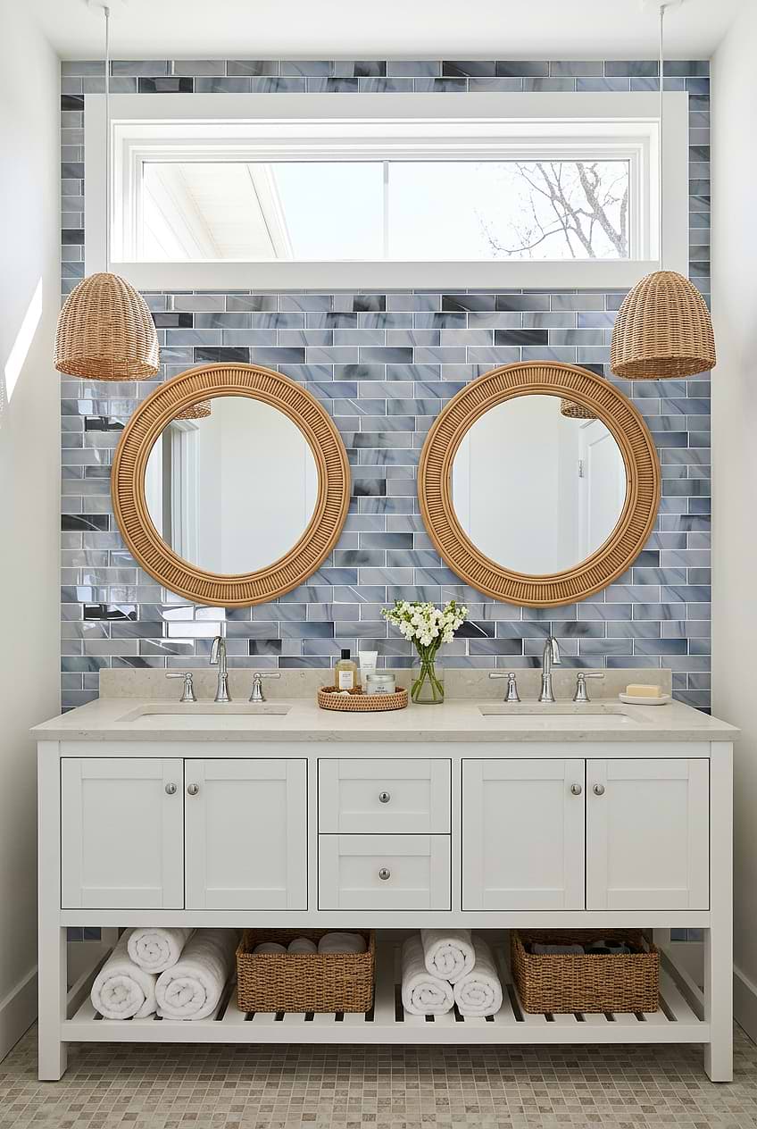 Blue Gray Sparkle Glass Vanity Wall Tile BA8010