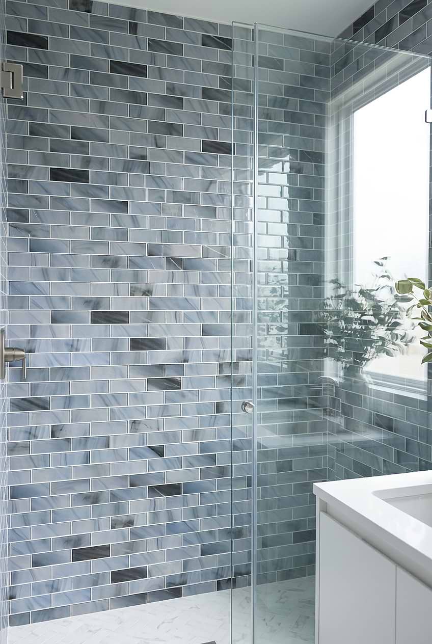 Blue Gray Sparkle Subway Glass Tile BA8010