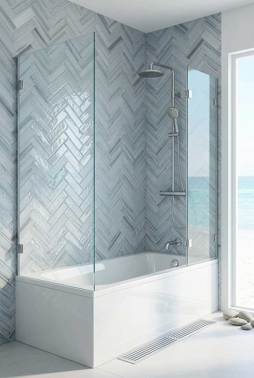 Blue Hand Painted Glass Herringbone Shower Mosaic Tile BA5507 A blog Blue Hand Painted Glass Herringbone Shower Mosaic Tile BA5507 A