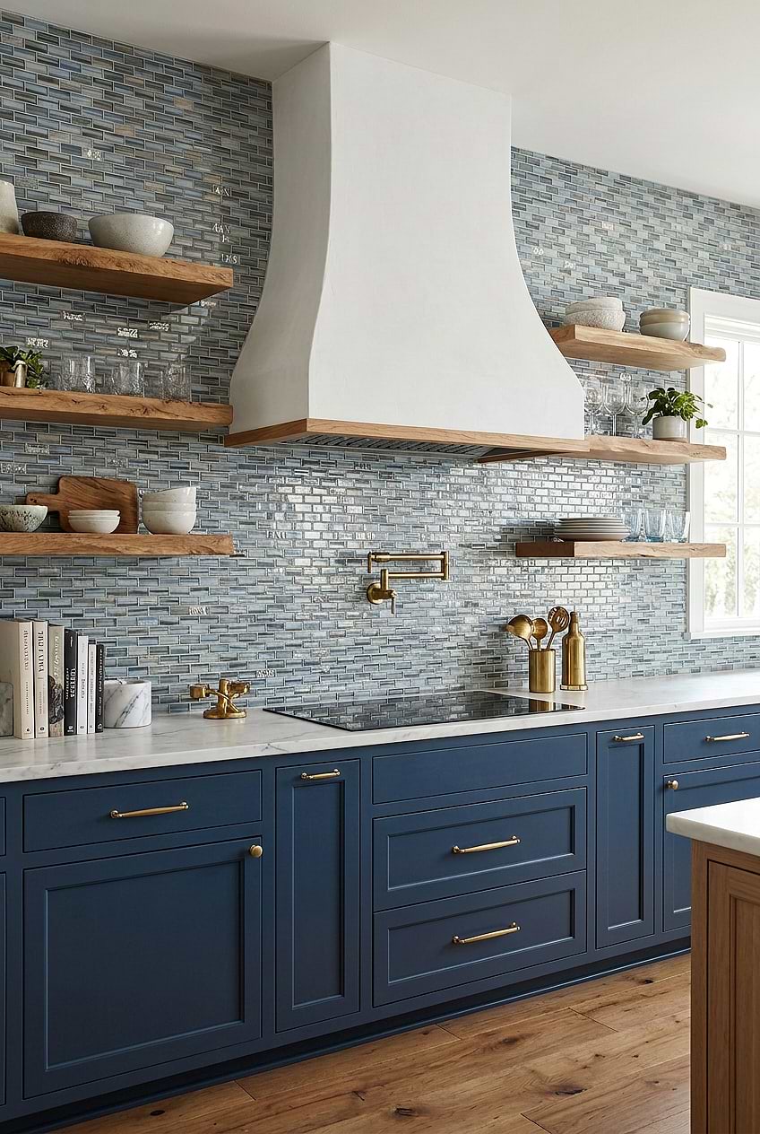 Blue Hand Painted Glass Kitchen Tile BA5516