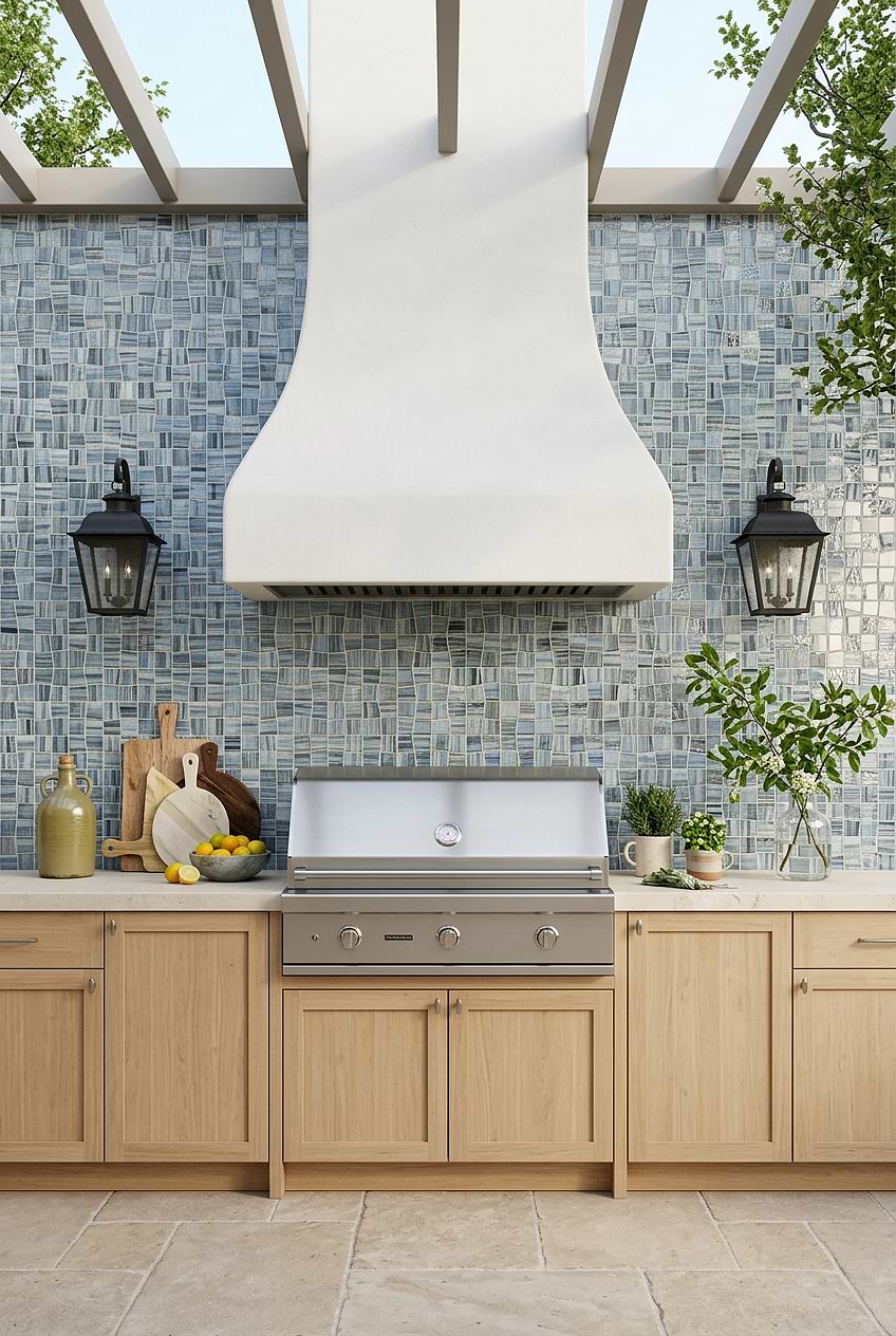 Blue Hand Painted Glass Mosaic Outdoor Kitchen BA5515