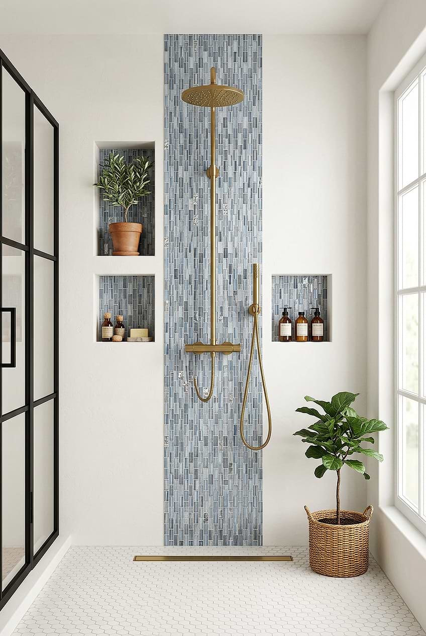 Blue Hand Painted Glass Shower Accent BA5516