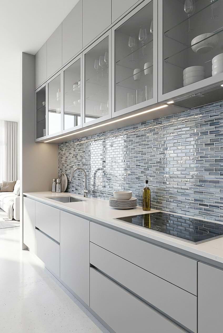 Blue Hand Painted Glass Subway Tile BA5516