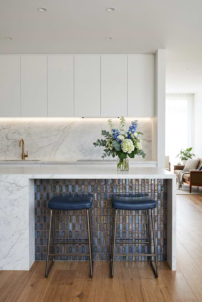 Blue Rustic Glass Mosaic Kitchen Tile BA6204