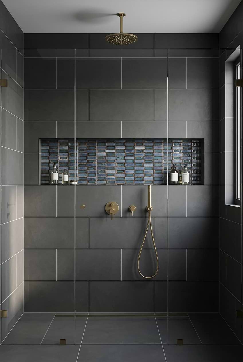 Blue Rustic Glass Mosaic Tile Shower Niche BA6204 Blue Rustic Glass Mosaic Tile Shower Niche BA6204