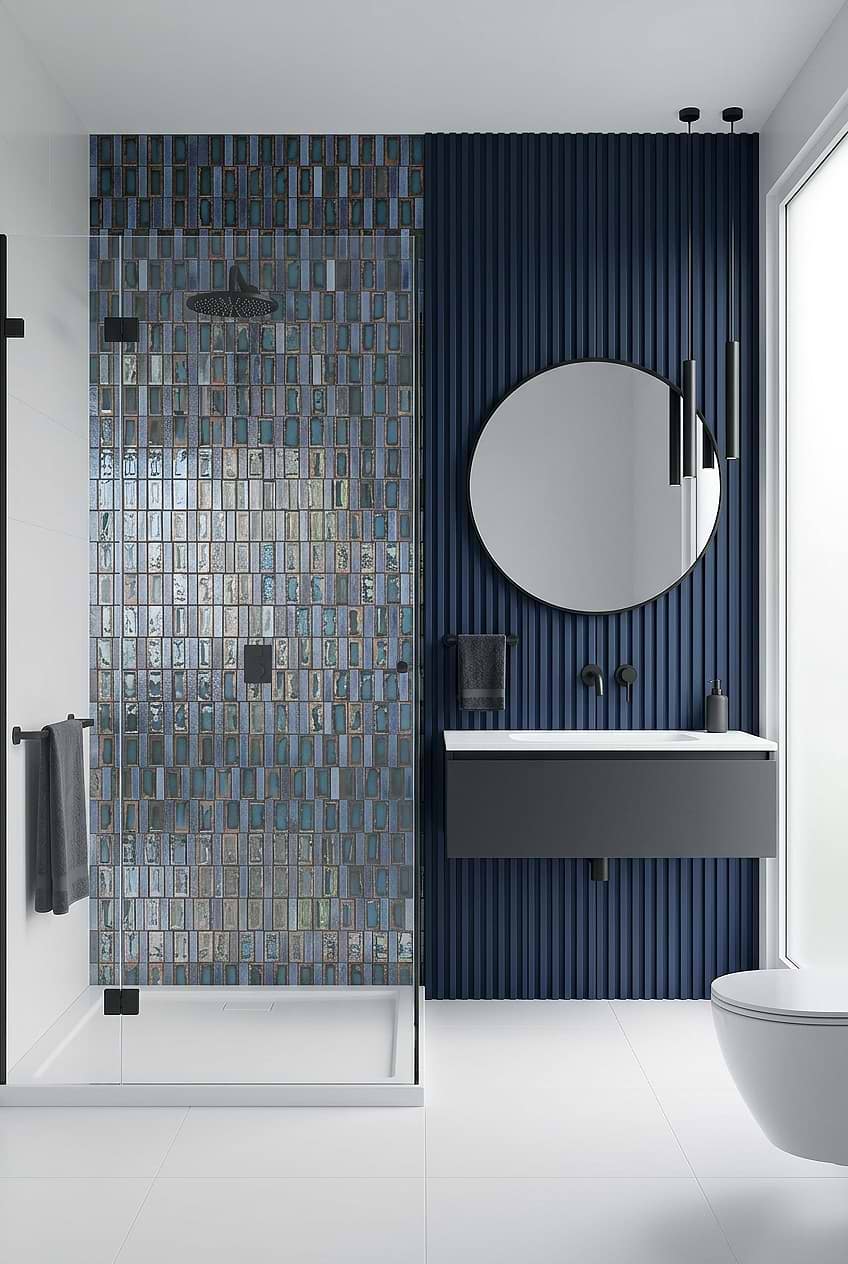 Blue Rustic Glass Shower Mosaic Tile BA6204
