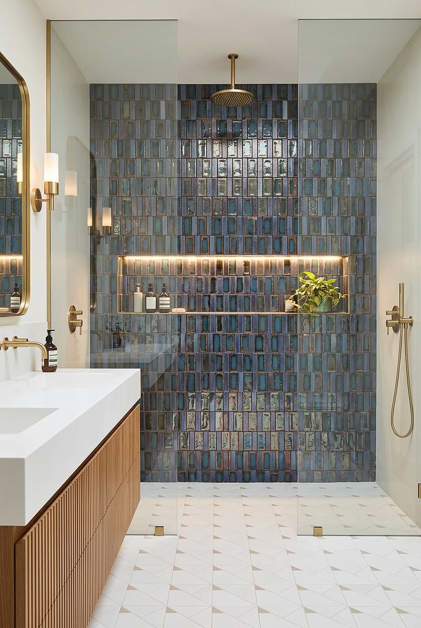 Blue Rustic Glass Vertical Shower Niche BA6204 Blue Rustic Glass Vertical Shower Niche BA6204