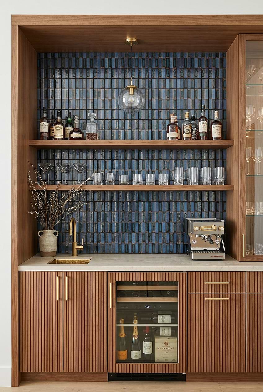 Blue Rustic Glass Wood Bar Tile BA6204