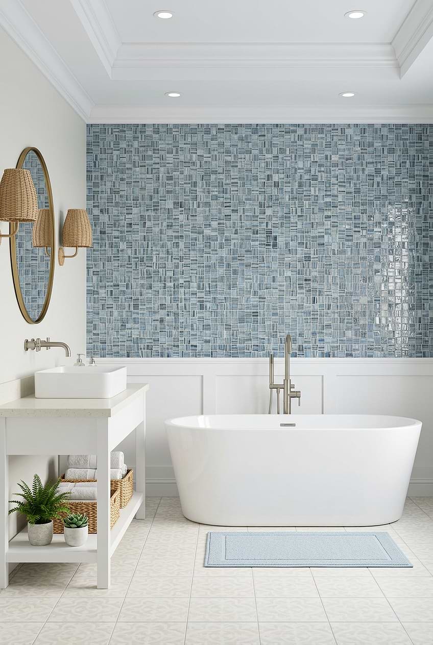 Blue Woven Glass Mosaic Bathroom Wall BA5515
