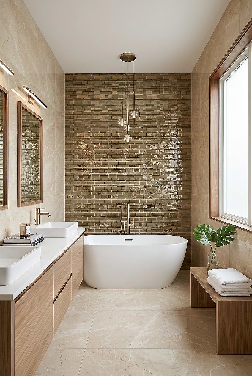 Bronzite Brown Glass Bathroom Mosaic Tile BA7019